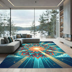 Radiant Sun Mandala Turquoise Coral Rug