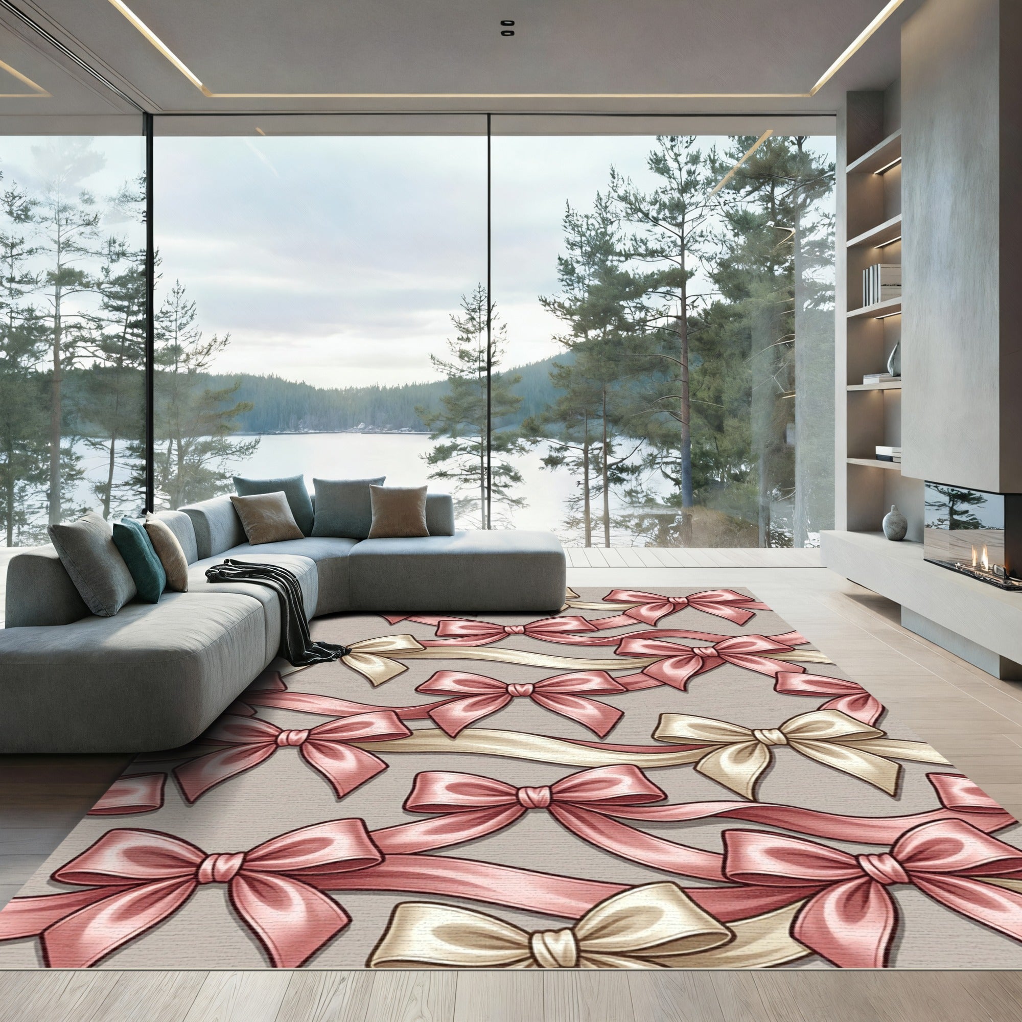 Elegant Dusty Pink Satin Ribbon Bows Rug