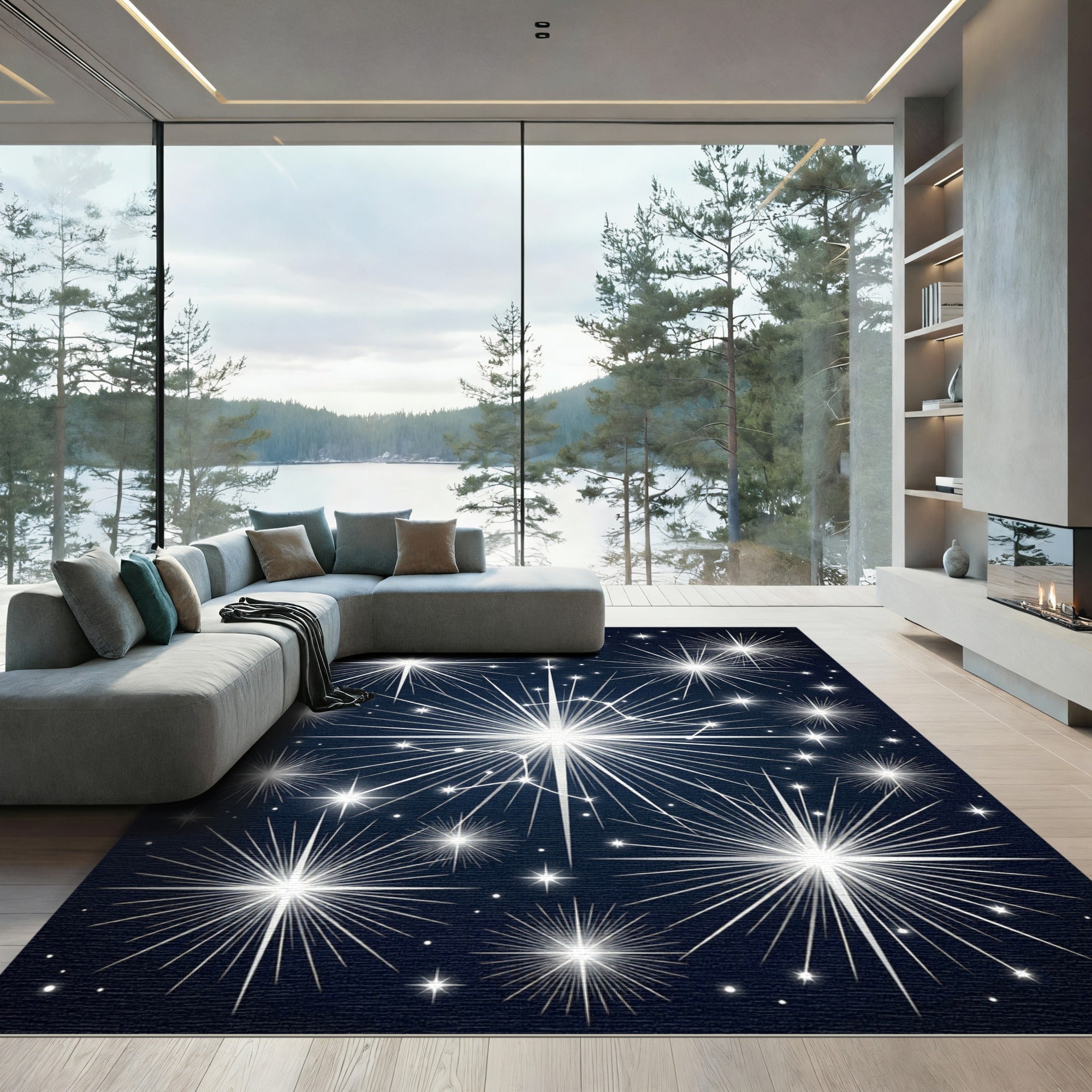 Celestial Midnight Navy Starry Night Rug