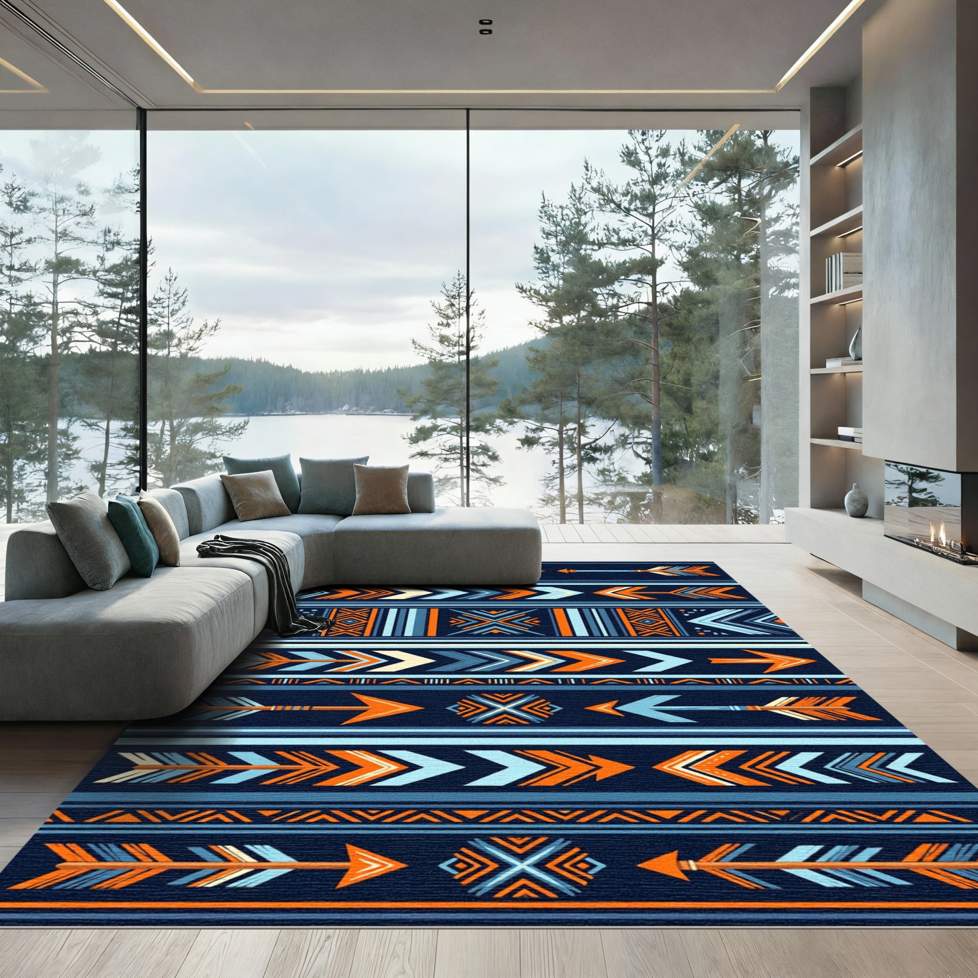 Bold Geometric Tribal Arrow Stripe Rug
