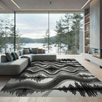 Black White Wave Soundwave Composition Rug