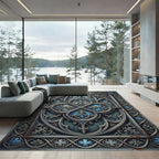 Gothic Blue Silver Antiqued Quatrefoil Medallion Rug