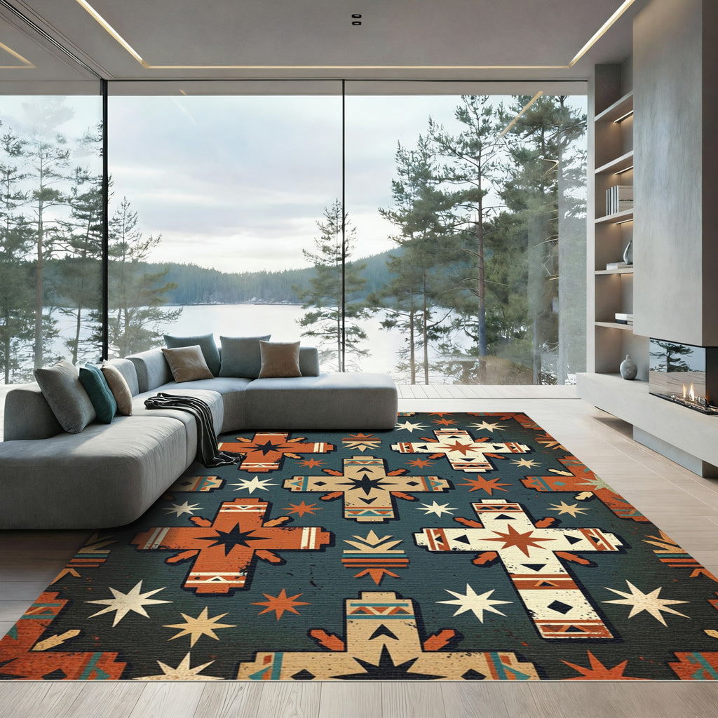Southwestern Cross Stars Pattern Rug