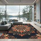 Earthy Orange Floral Mandala Medallion Rug