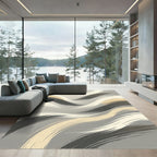 Minimalist Gray and Beige Swirling Waves Rug