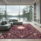 Ornate Rose and Scrollwork Framed Rug