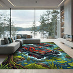 Red Offroad Adventure Swamp Landscape Rug
