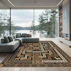 Golden Mythical Creature Geometric Maze Rug