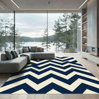 Navy And Ivory Modern Chevron Lines Rug