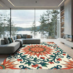 Coral Sunburst Floral Vine Rug