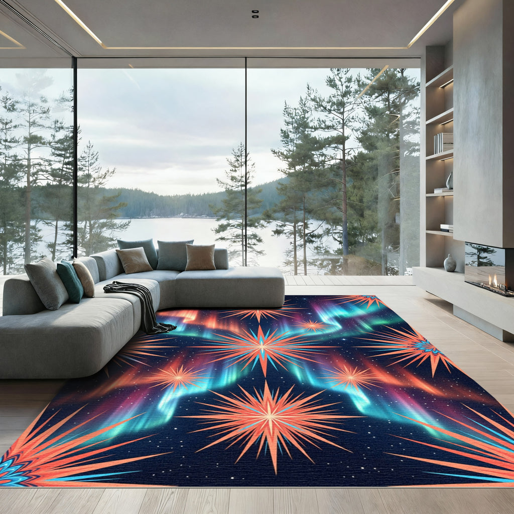 Celestial Aurora Starry Midnight Burst Rug