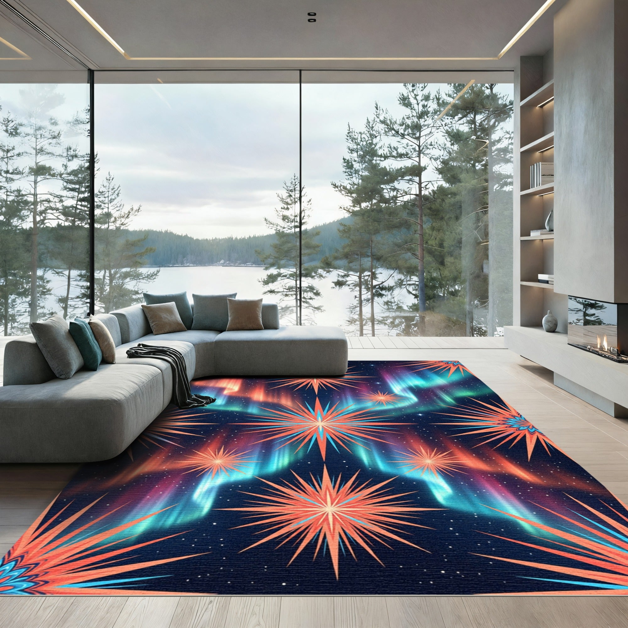 Celestial Aurora Starry Midnight Burst Rug