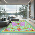 Lavender Butterfly Golden Floral Swirls Rug