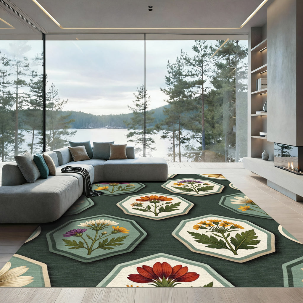 Botanical Hexagon Garden Sage Rug