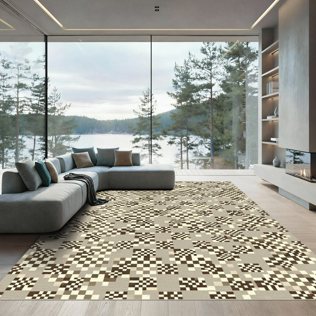 Abstract Pixelated Checkerboard Tone Rug