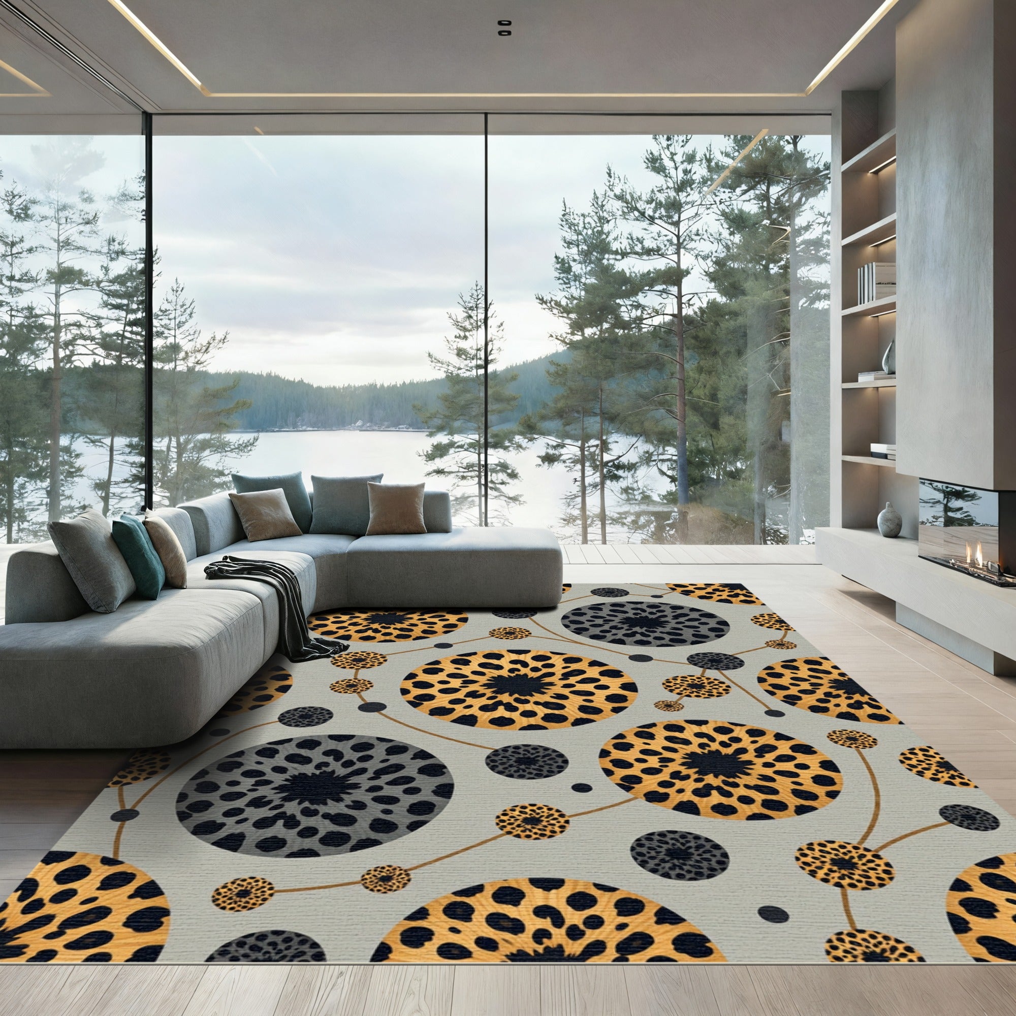 Leopard Print Sunburst Circles Rug