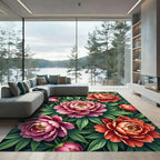 Radiant Coral Pink Peony Garden Rug