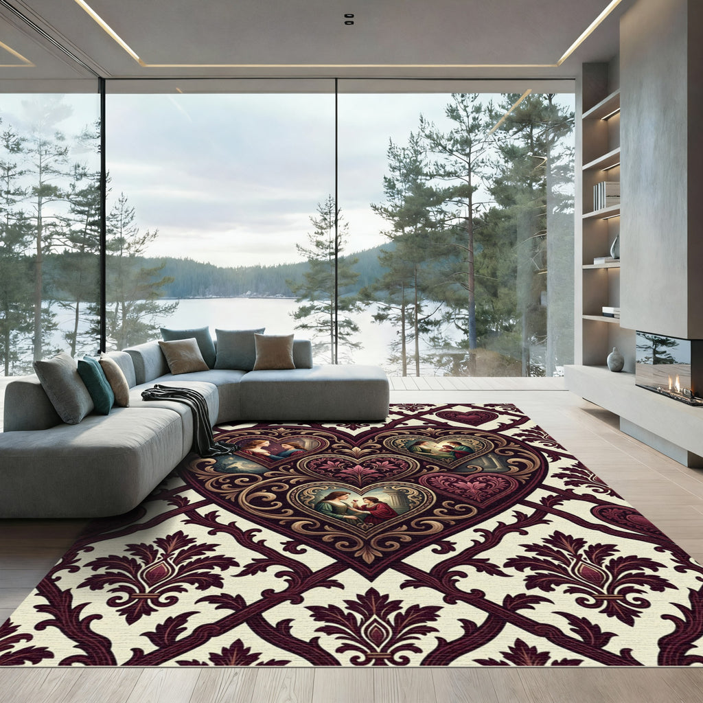 Ruby Valentine Heart Scenes Rug