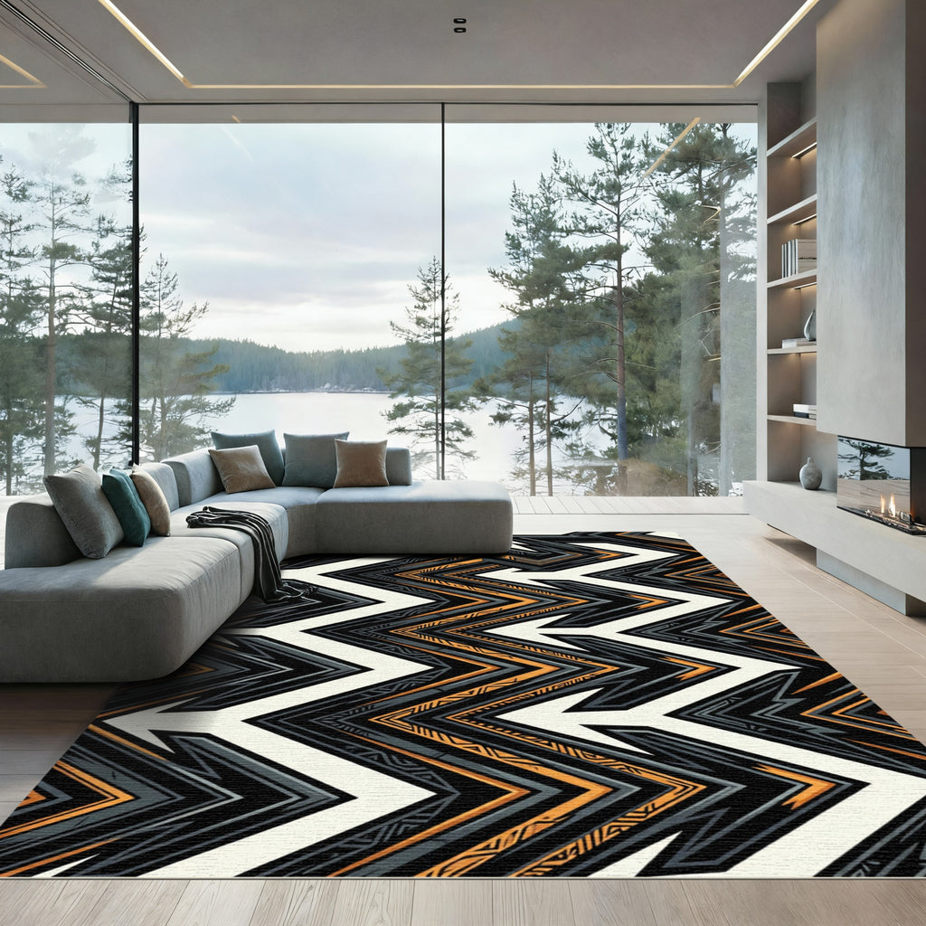 Bold Geometric Zigzag Tribal Rug