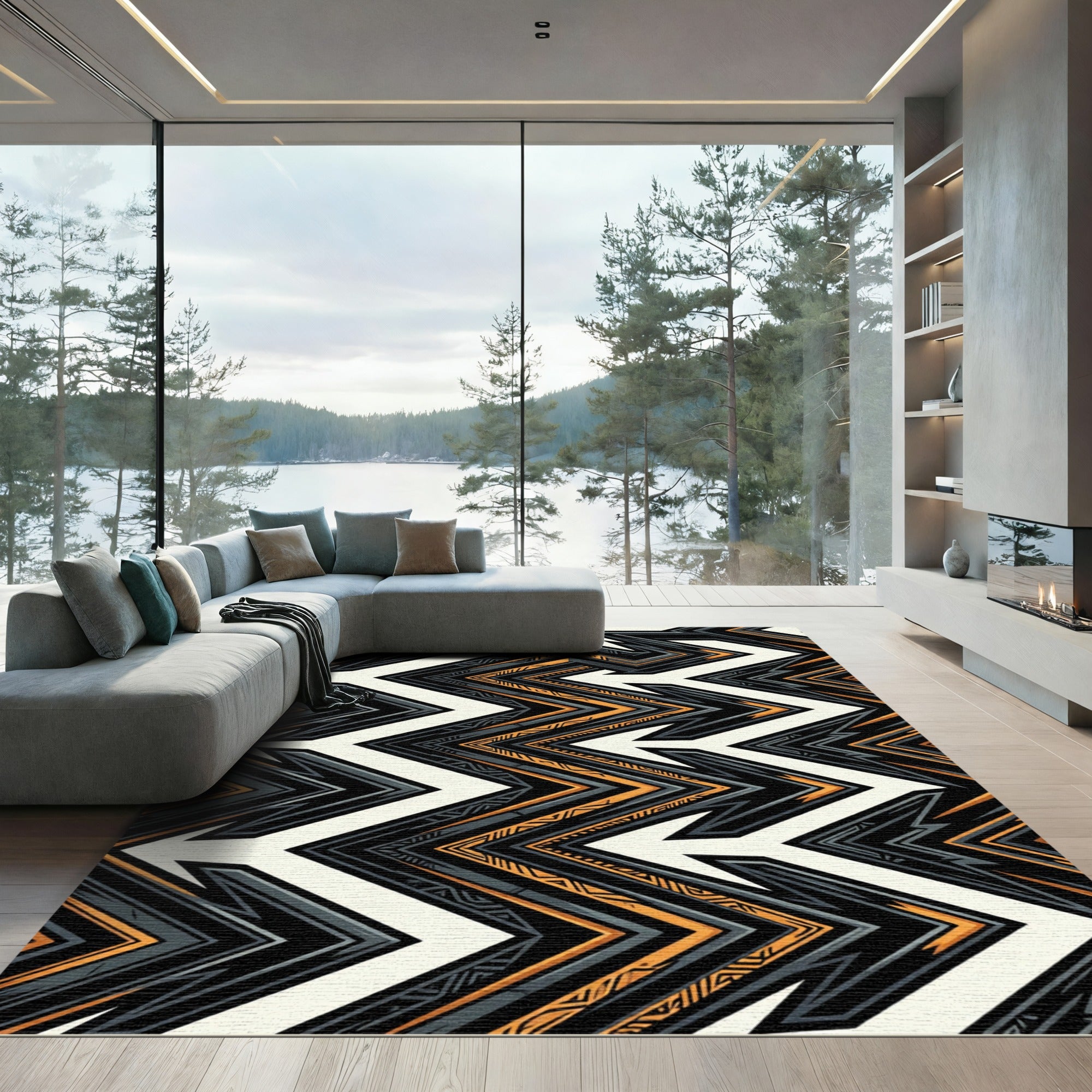 Bold Geometric Zigzag Tribal Rug