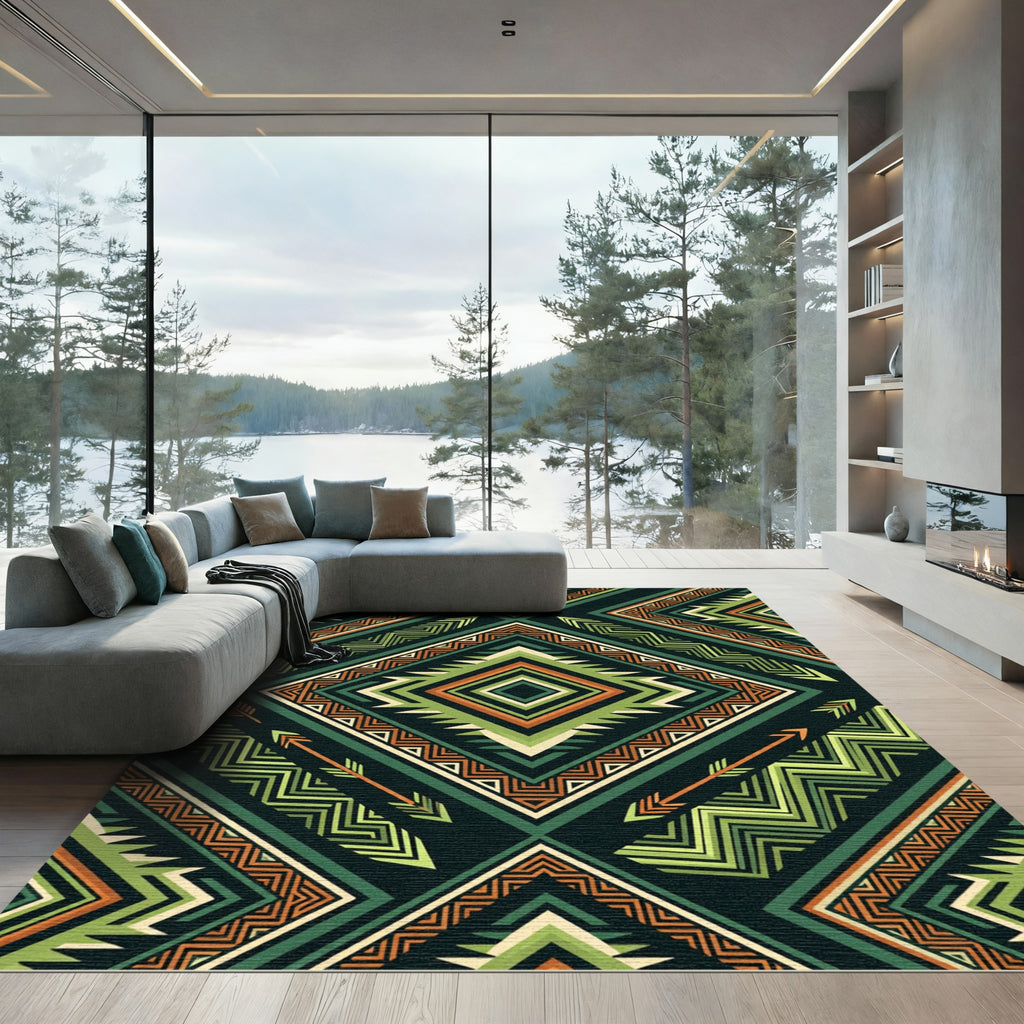 Green Orange Tribal Arrow Geometric Rug