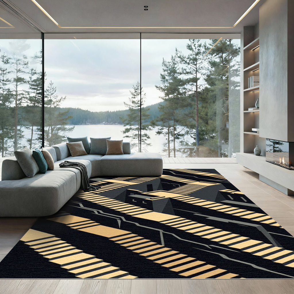 Golden Stairs Abstract Geometric Illusion Rug