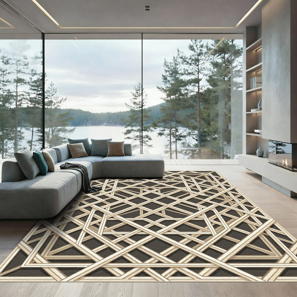 Interlocking Cream Geometric Ivory Lattice Rug