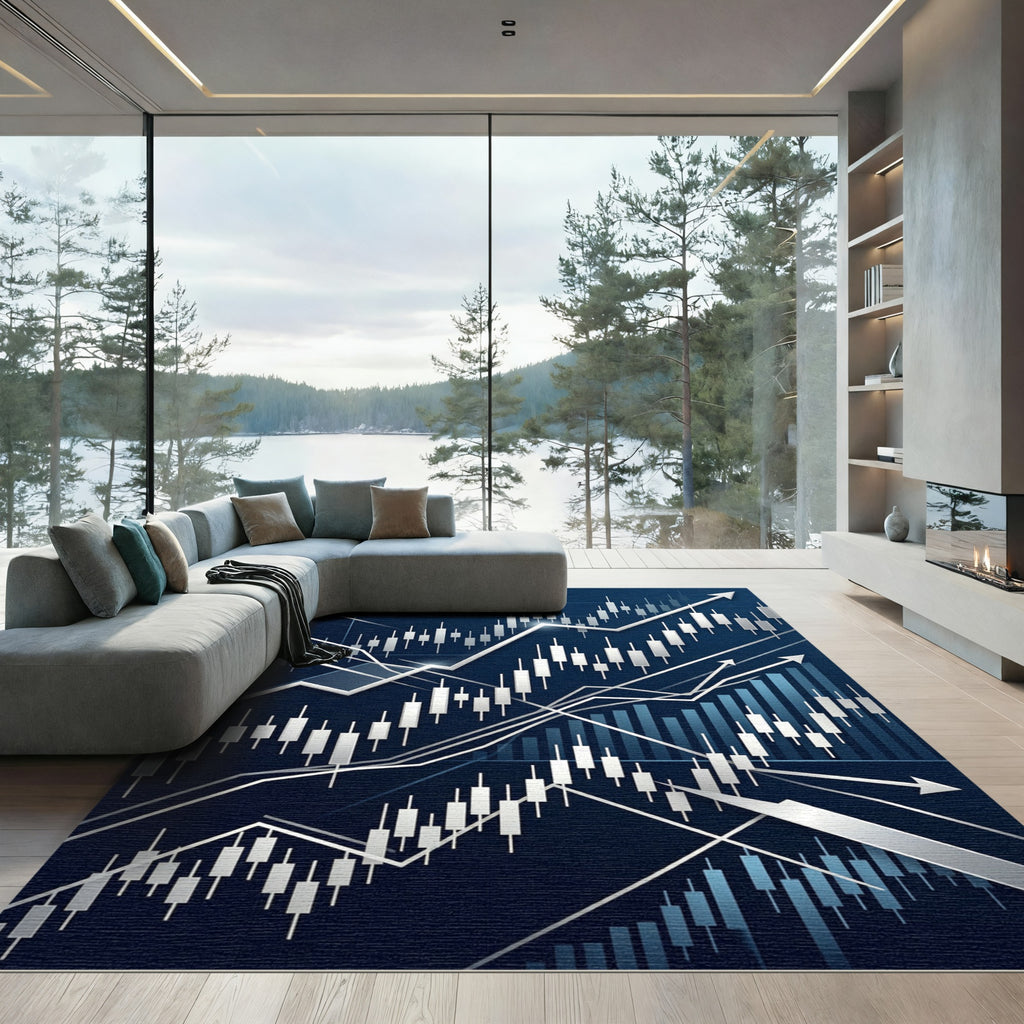 Financial Chart Geometric Navy Area Rug