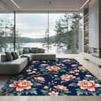 Elegant Pink Peony Navy Floral Rug