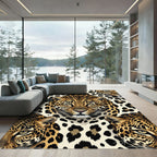 Bold Leopard Face All Over Print Rug