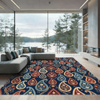 Elegant Navy Blue Ornate Paisley Rug