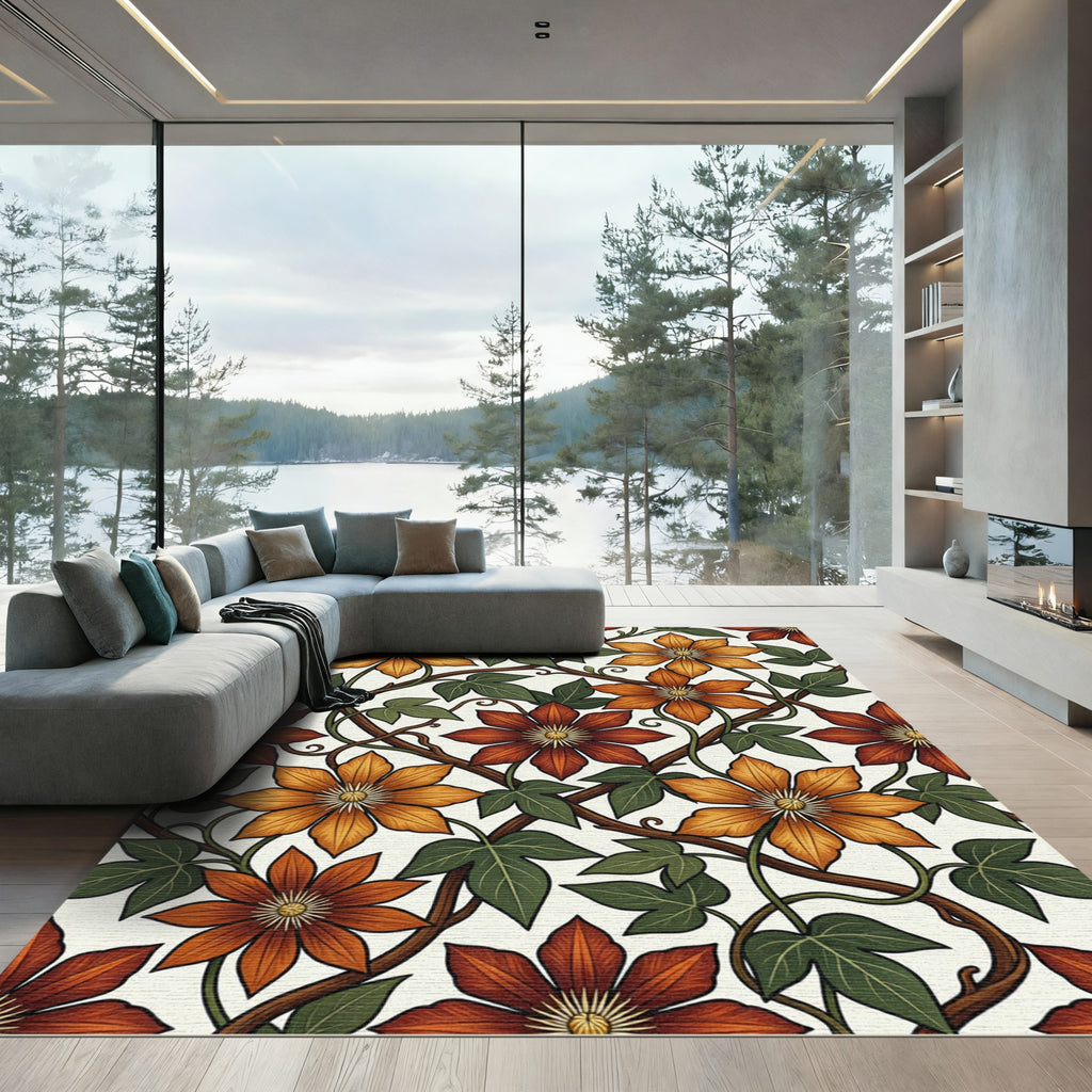 Autumn Botanical Clematis Floral Twining Vines Rug