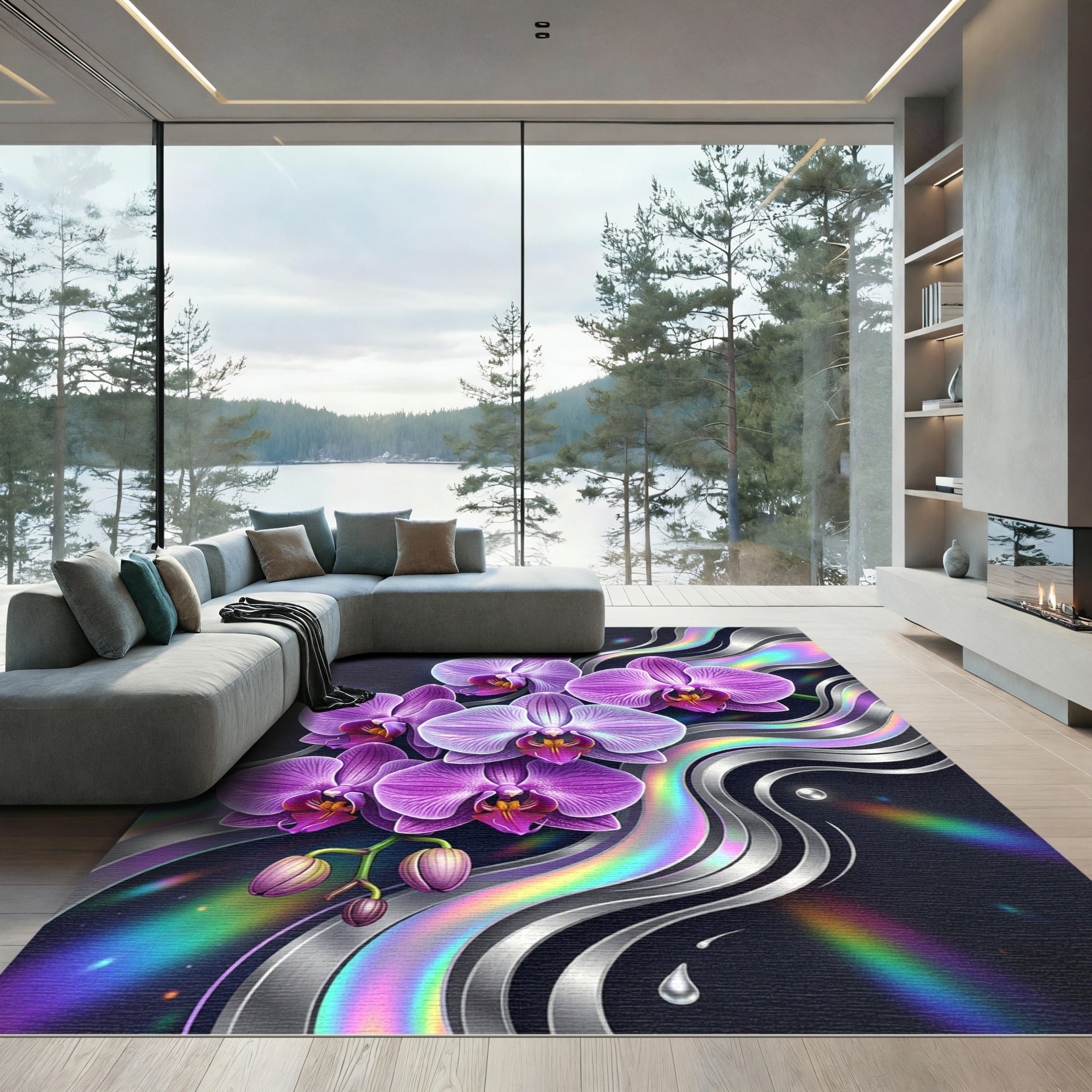 Radiant Purple Orchid Iridescent Silver Waves Rug