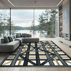 Geometric Lattice Dark Gray and Tan Rug