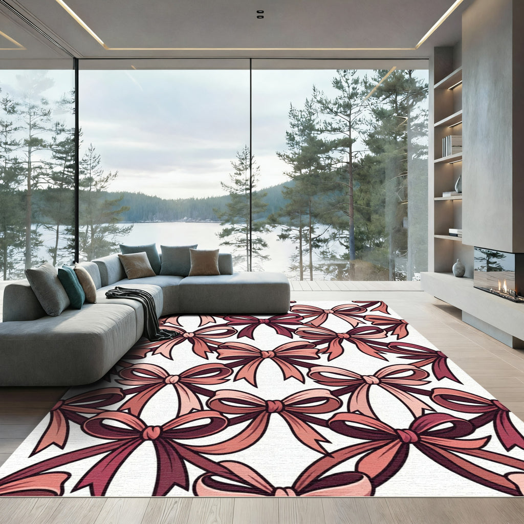 Elegant Mauve Chiffon Ribbon Bows Rug