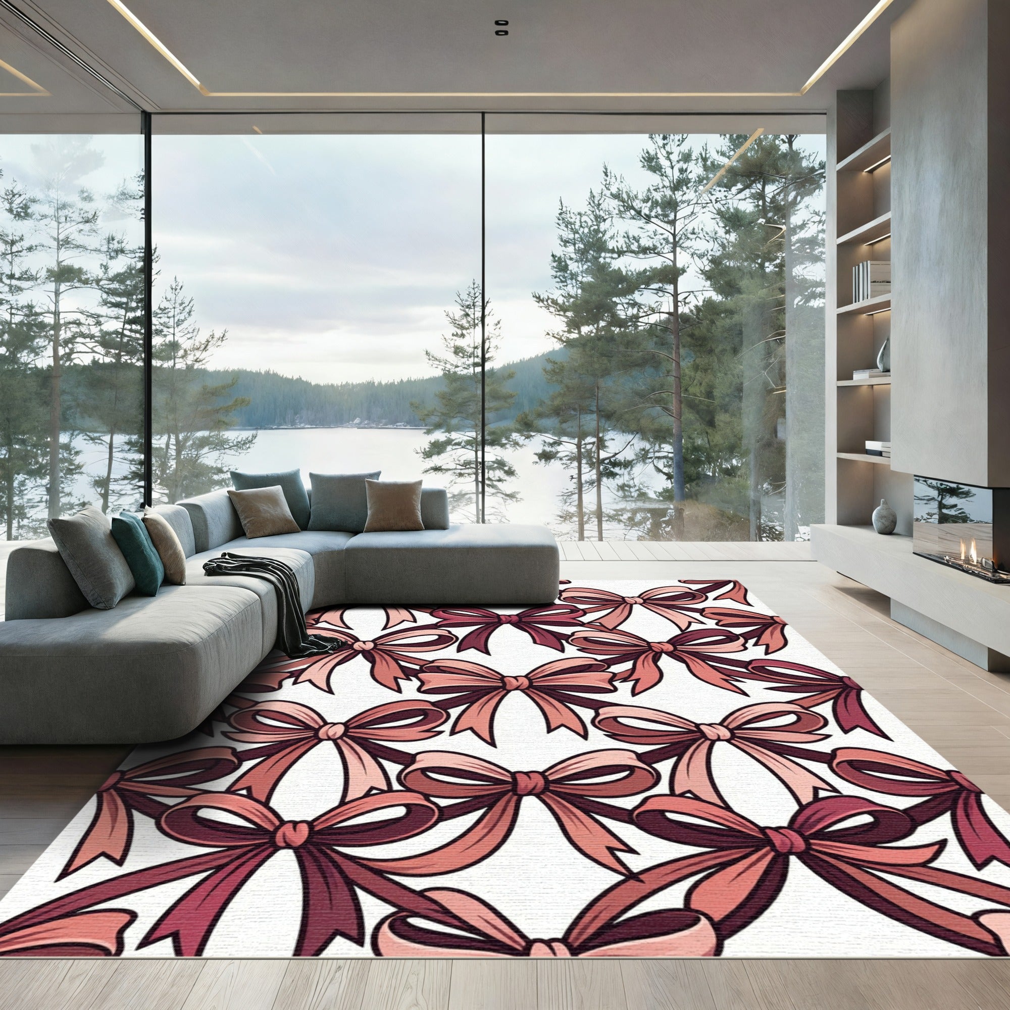 Elegant Mauve Chiffon Ribbon Bows Rug