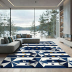 Whimsical Navy Striped Puppy Umbrella Rug
