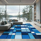 Modern Geometric Blue Grid Art Rug
