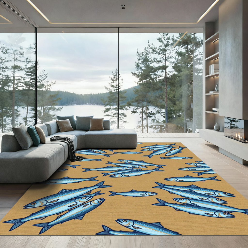Coastal Blue School of Fish Rug