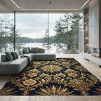 Royal Gold Floral Sunburst Damask Rug