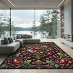 Elegant Burgundy Floral Damask Tapestry Rug