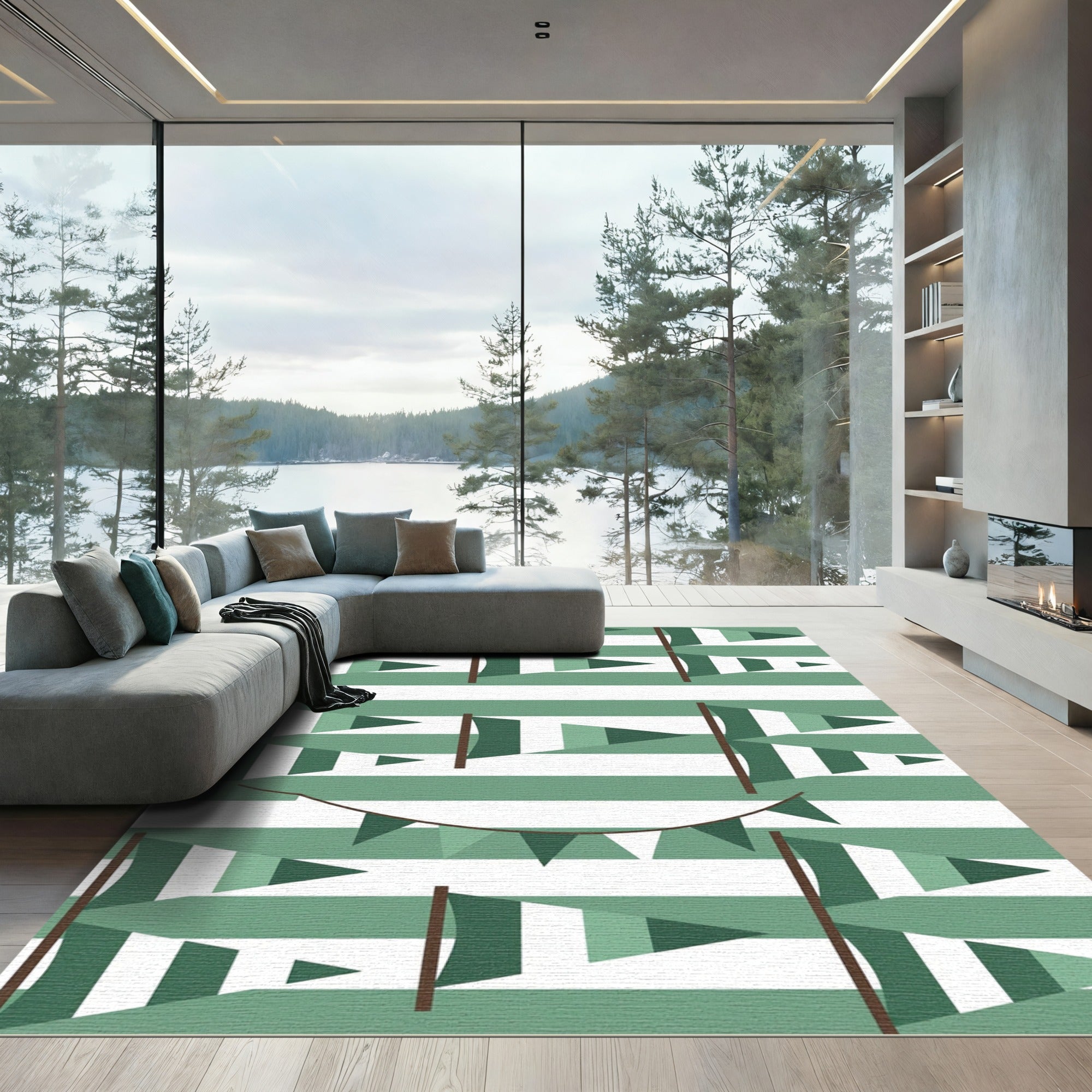 Sage Green Geometric Stripe Bunting Rug