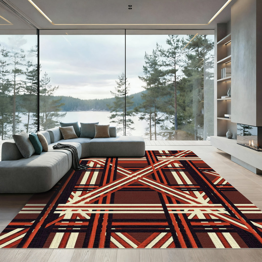 Crisscross Rustic Red Wood Texture Rug