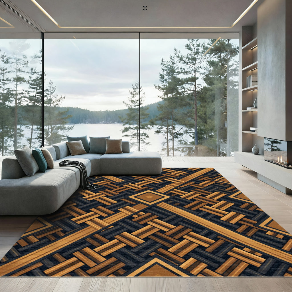 Geometric Weave Amber and Charcoal Rug