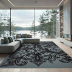 Elegant Charcoal Acanthus Scroll Flourish Rug