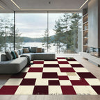 Burgundy and Cream Checkerboard Grid Rug