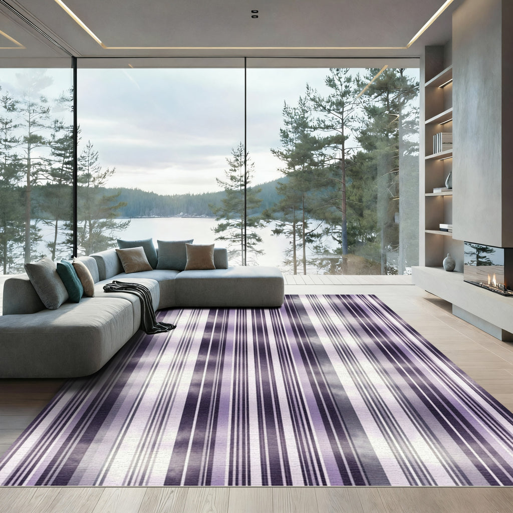 Purple White Stripe Gradient Rug