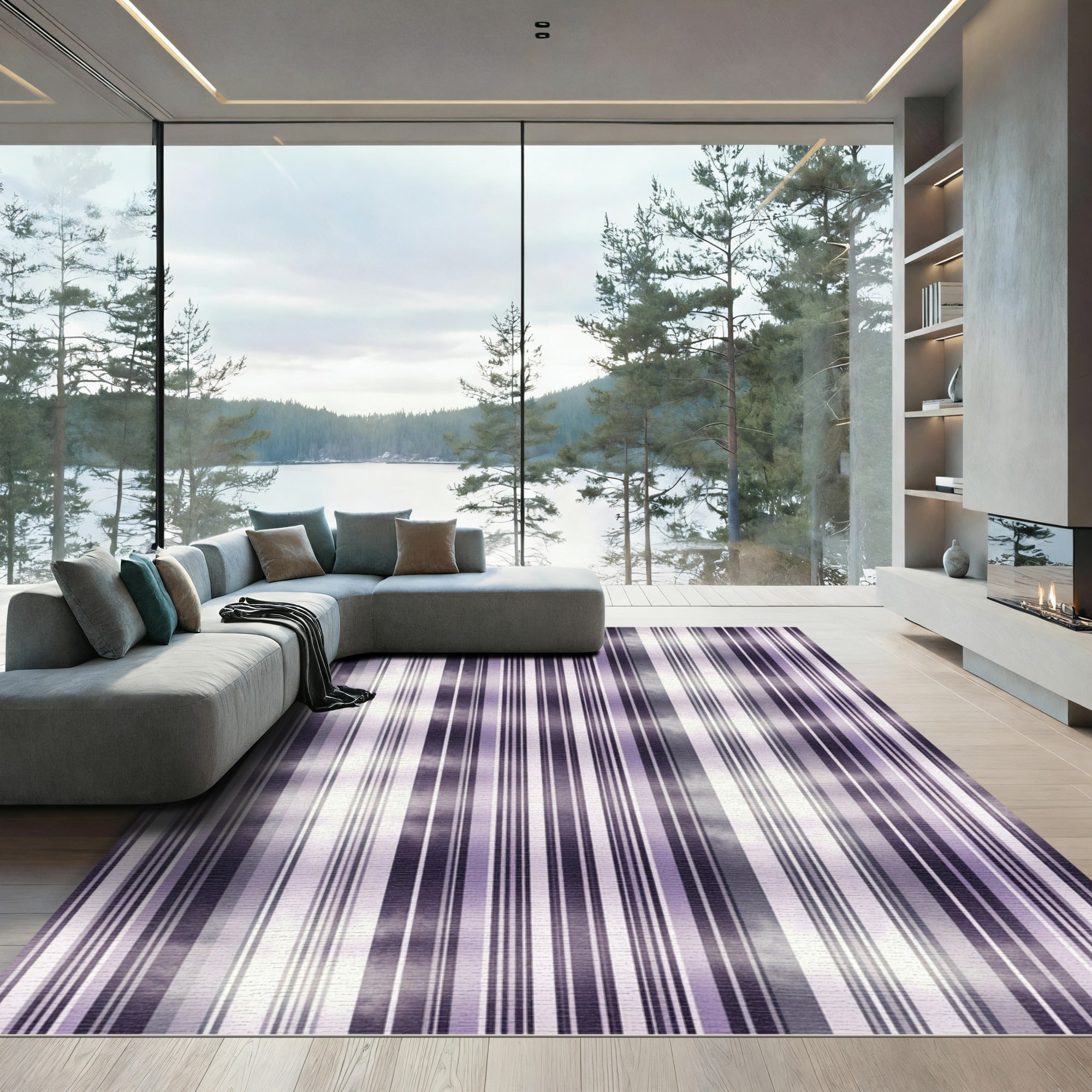 Purple White Stripe Gradient Rug