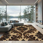 Ornate Acanthus Scrollwork Brown Rug