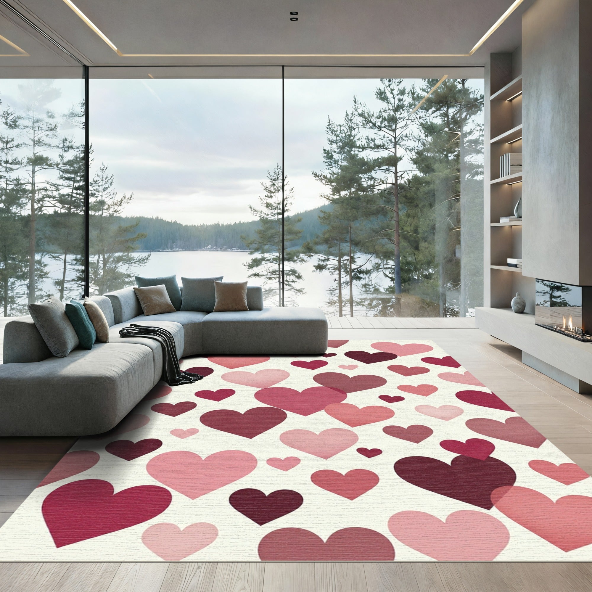 Playful Pink and Maroon Heart Collage Rug